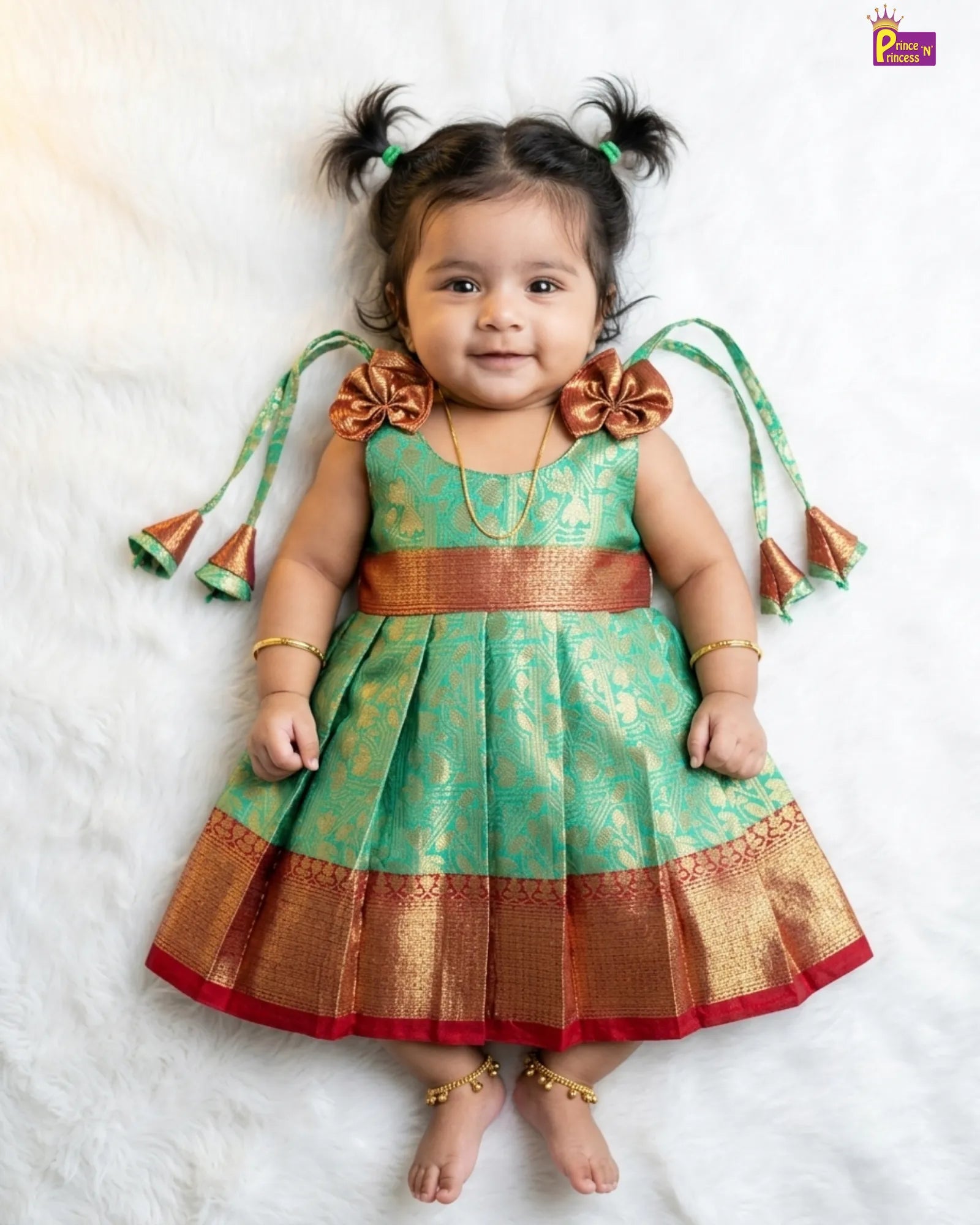 newborn green dress Baby Girl Teal Banarasi Silk Pattu Frock COLOR:SKY MULTI Womens High Neck Sweater Machine wash cold with fashionsuits