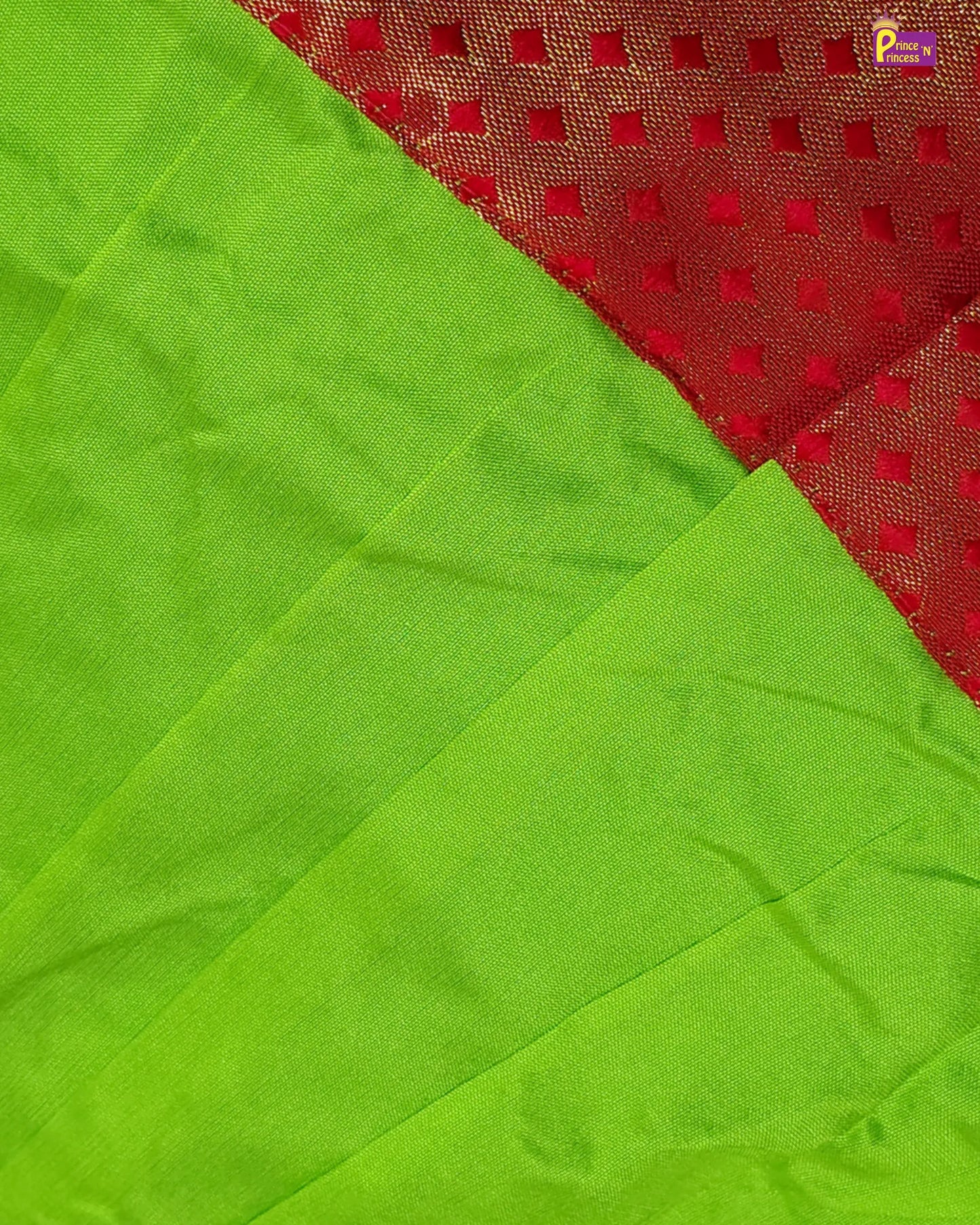 Green fabric with a red mesh pattern