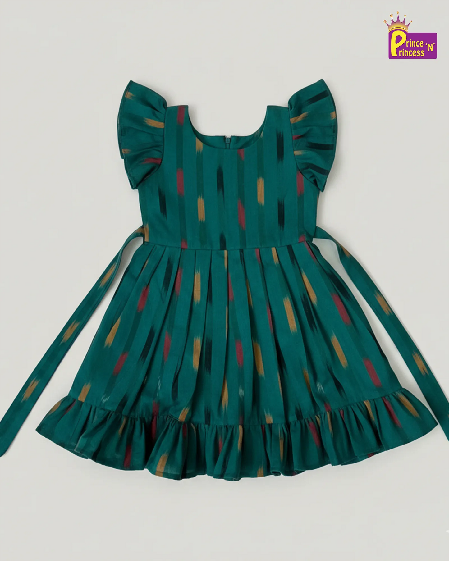 Kids Rama Green Ikkat Cotton Frock CF391