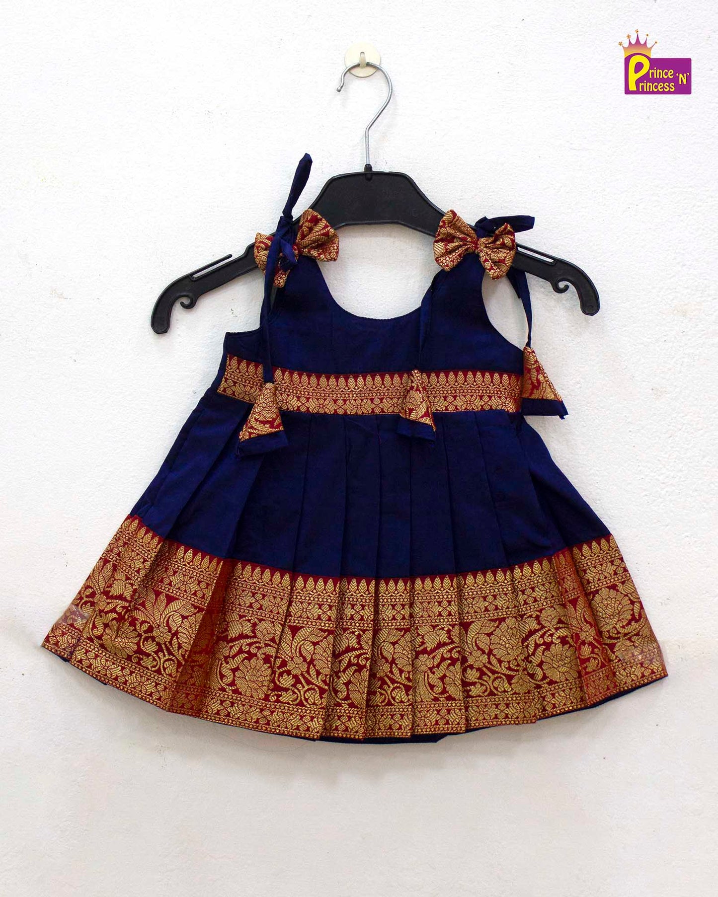 New Born Navy Blue With Red Raw Silk Frock LF1555