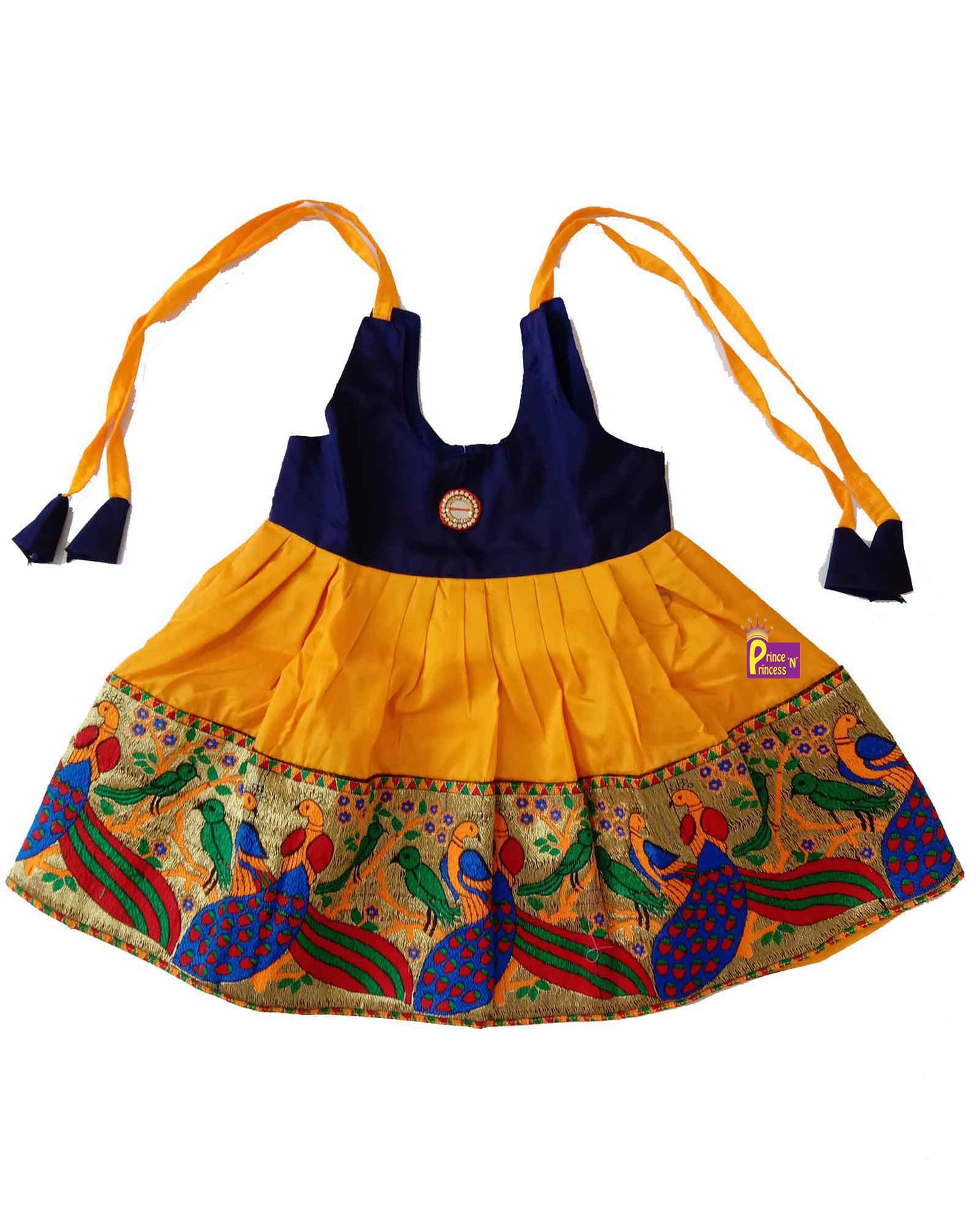 New Born Navyblue and Yellow Pattu frock LF210