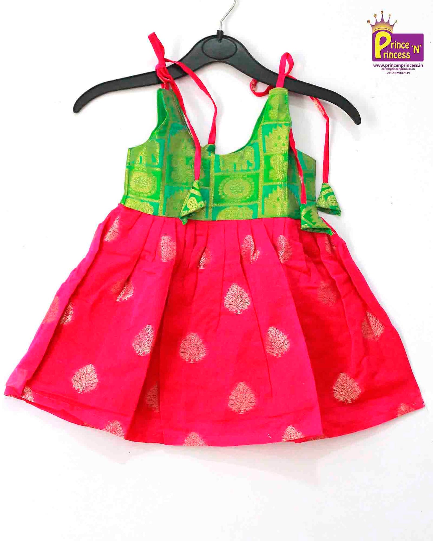 New Born Pink Green Pattu frock LF312