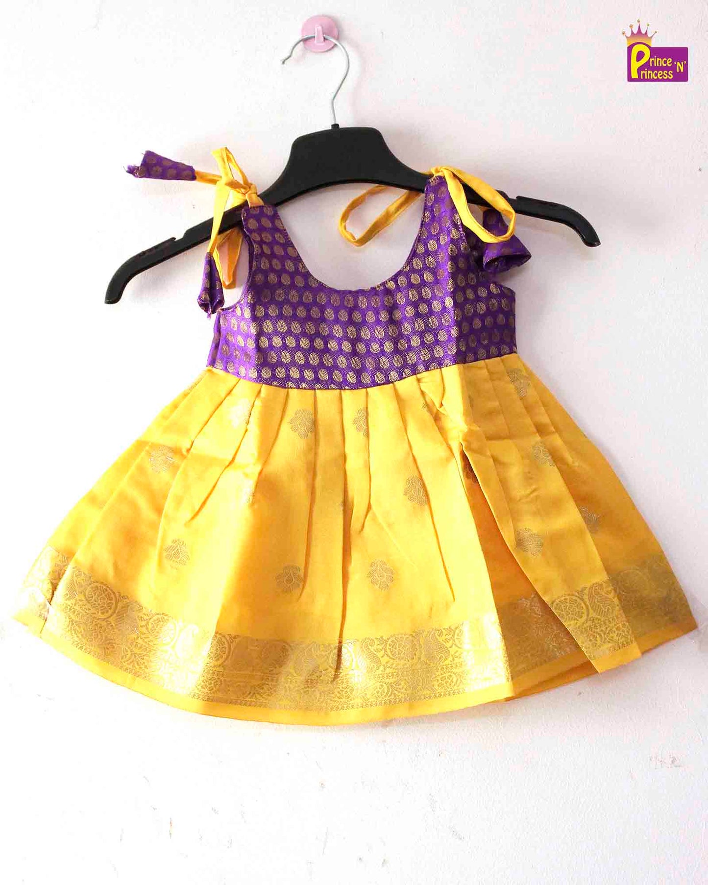 New Born Purple Yellow Pattu frock LF437