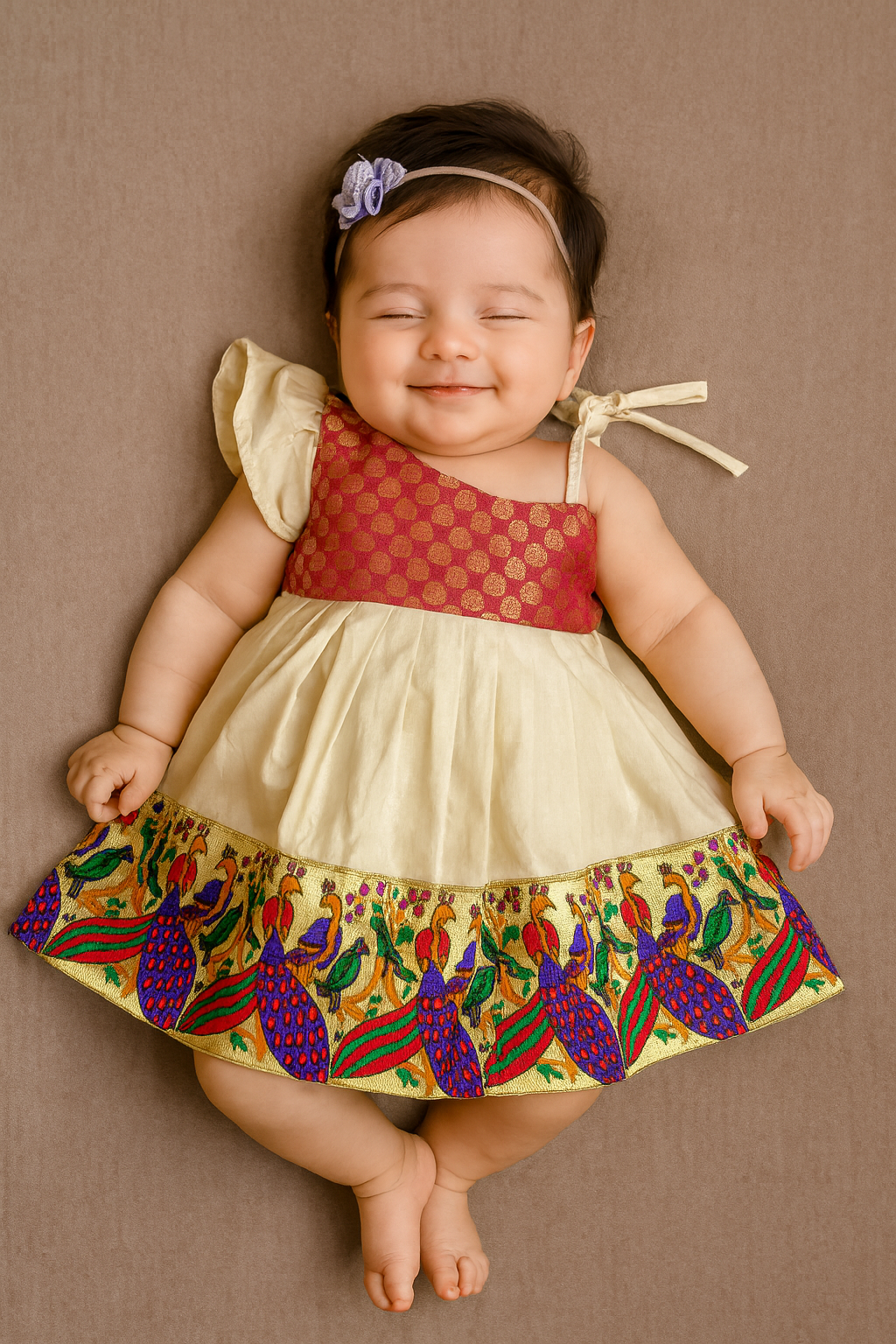 New Born Pink Halfwhite Pattu frock LF446