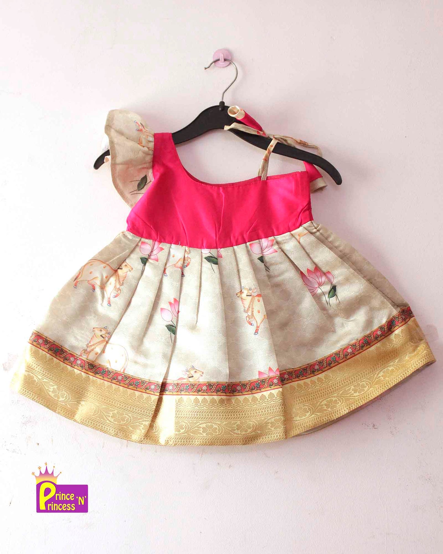 New Born Pink and Halfwhite Pattu frock LF535