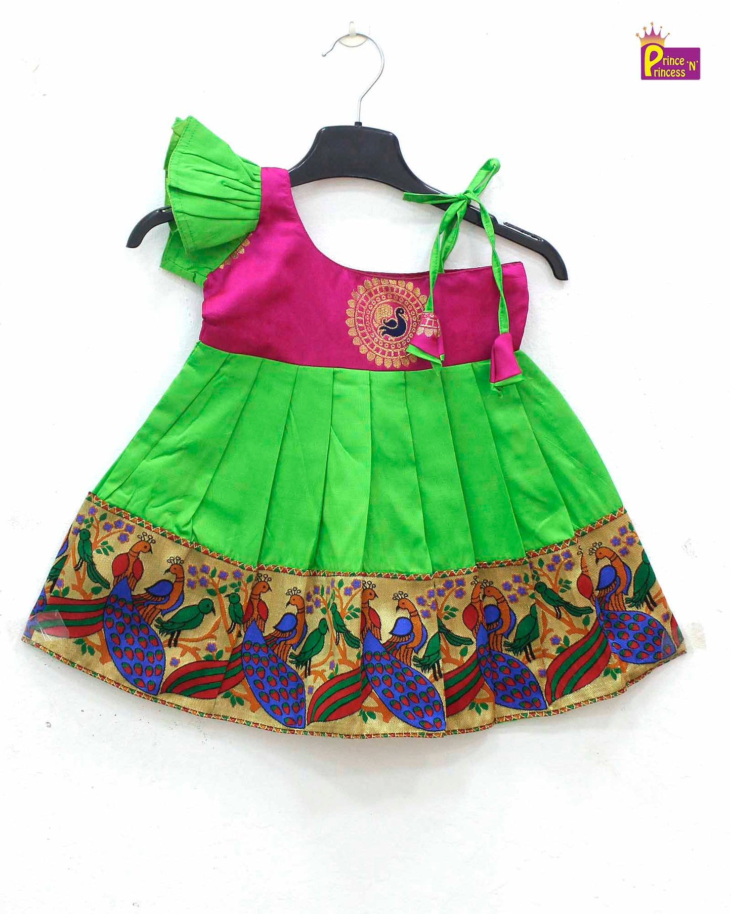 New Born Pink With Parrot Green with Peacock Border LF742