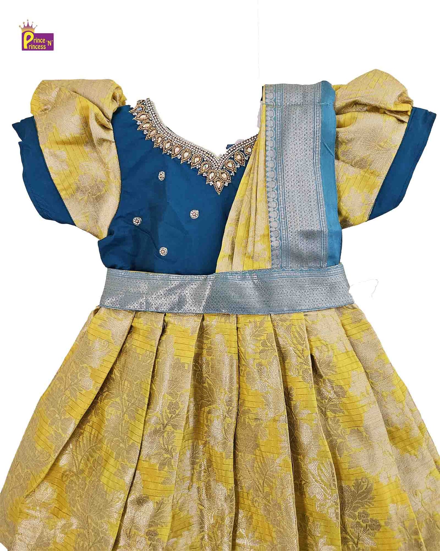 Kids Ramablue Yellow Traditional Gown with Shawl PG440