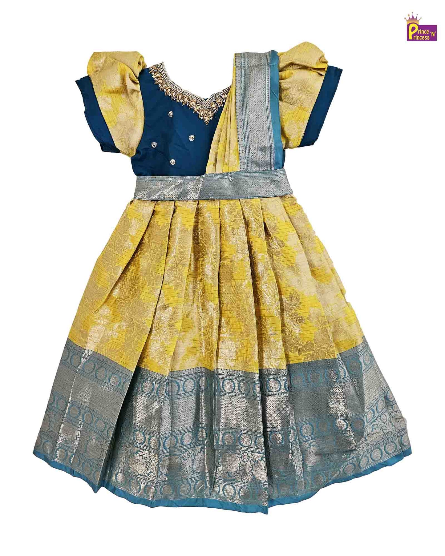 Kids Ramablue Yellow Traditional Gown with Shawl PG440