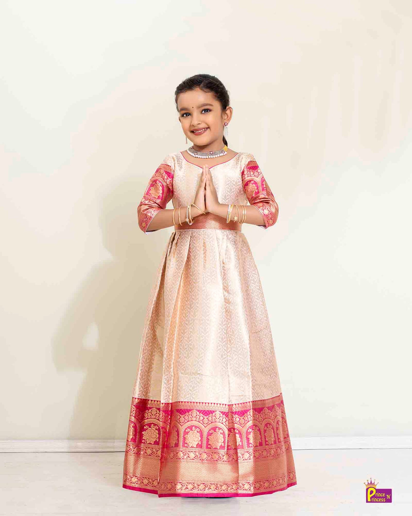 Traditional Magenta Long gown with hip belt PG453