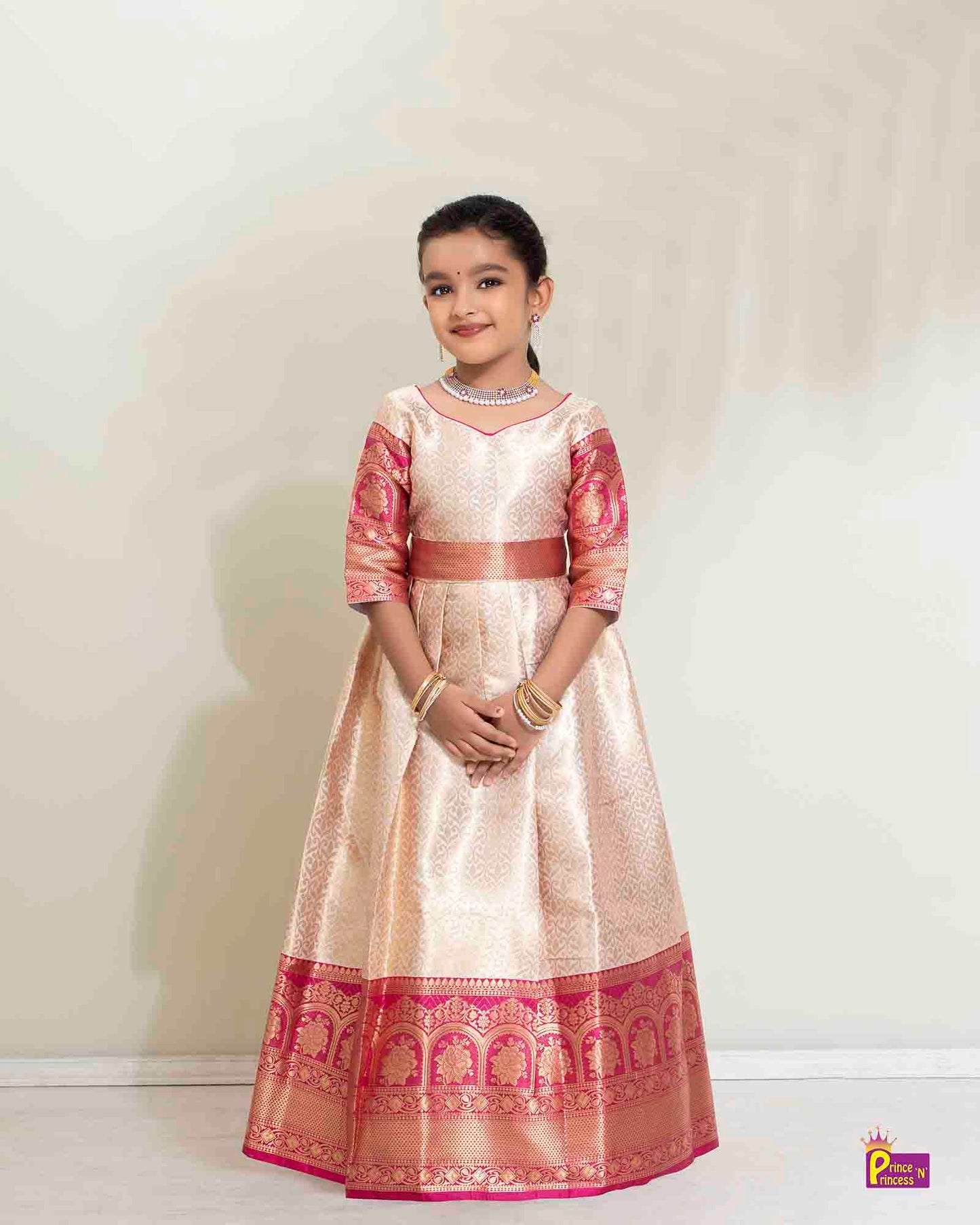 Traditional Magenta Long gown with hip belt PG453