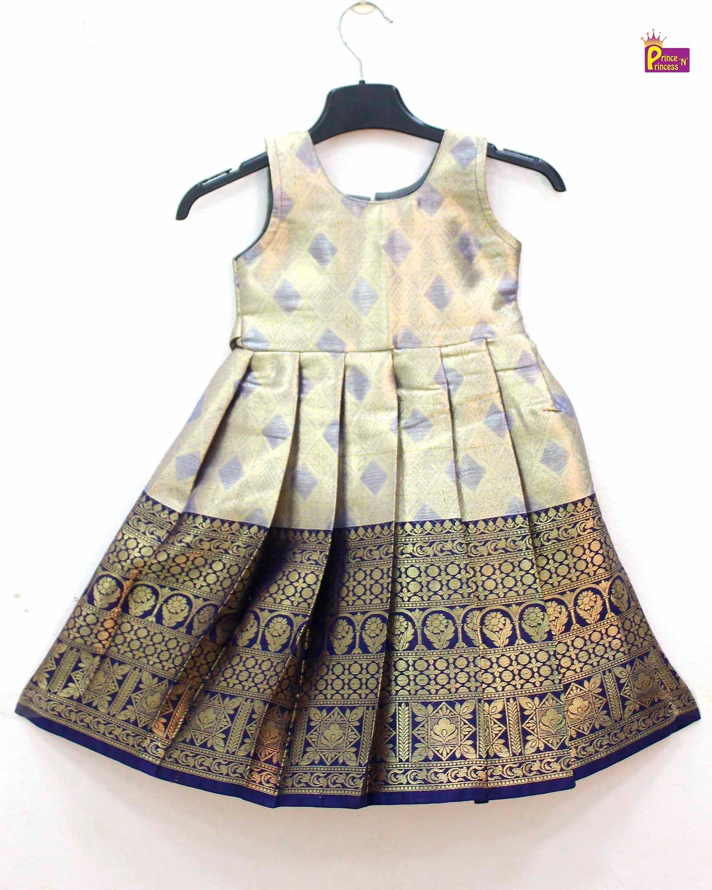 Kids Traditional Dark Blue Aari Coat Type Long Gown PG480