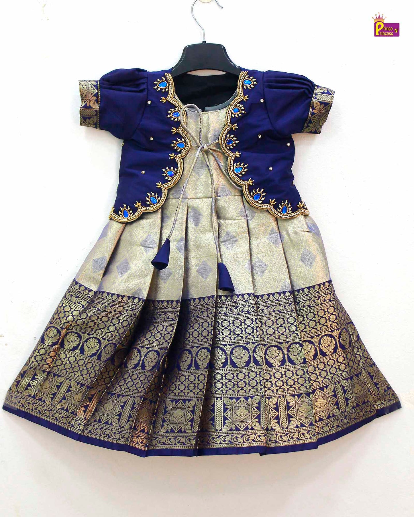 Kids Traditional Dark Blue Aari Coat Type Long Gown PG480