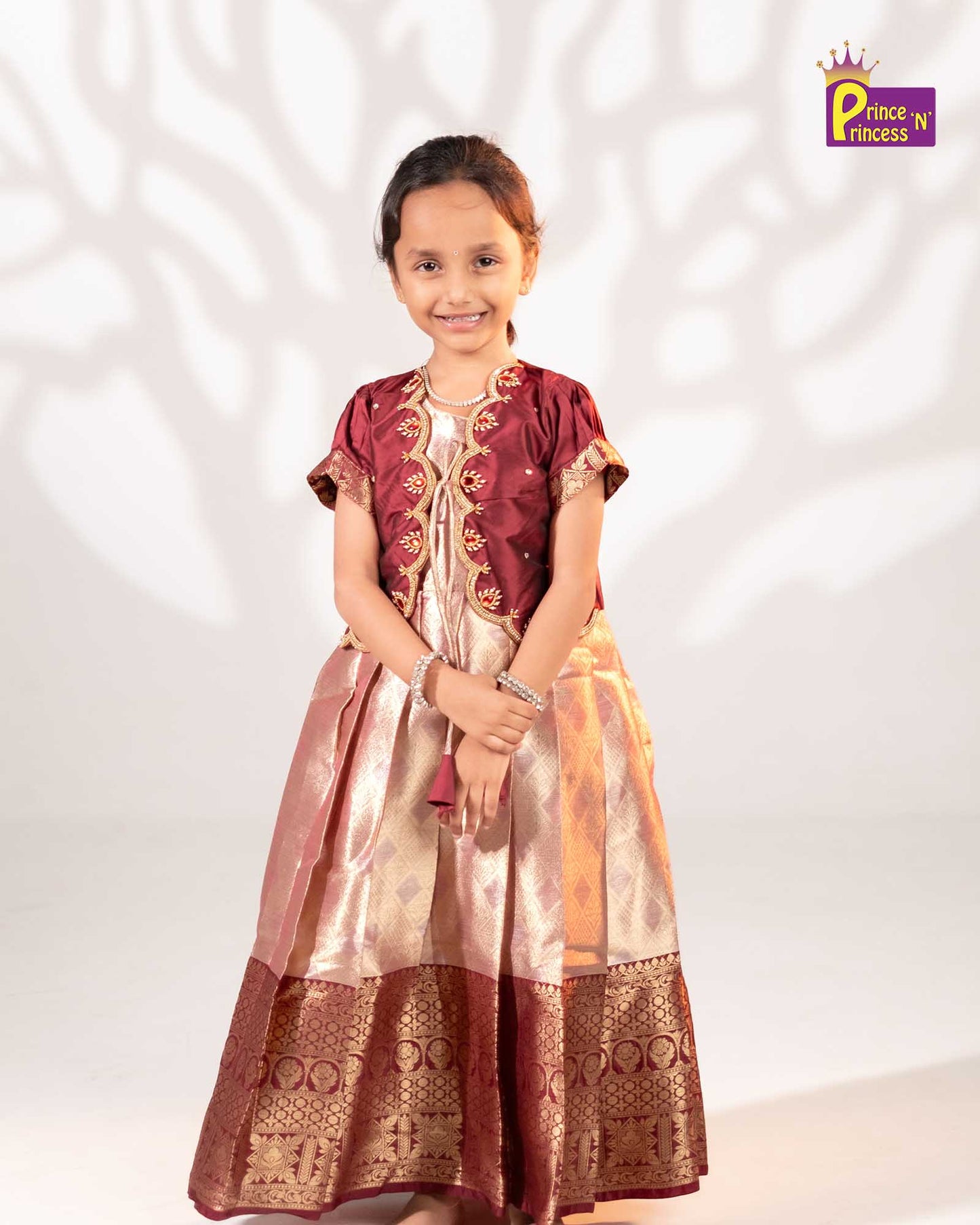 Kids Traditional Maroon Aari Coat Type Long gown PG505