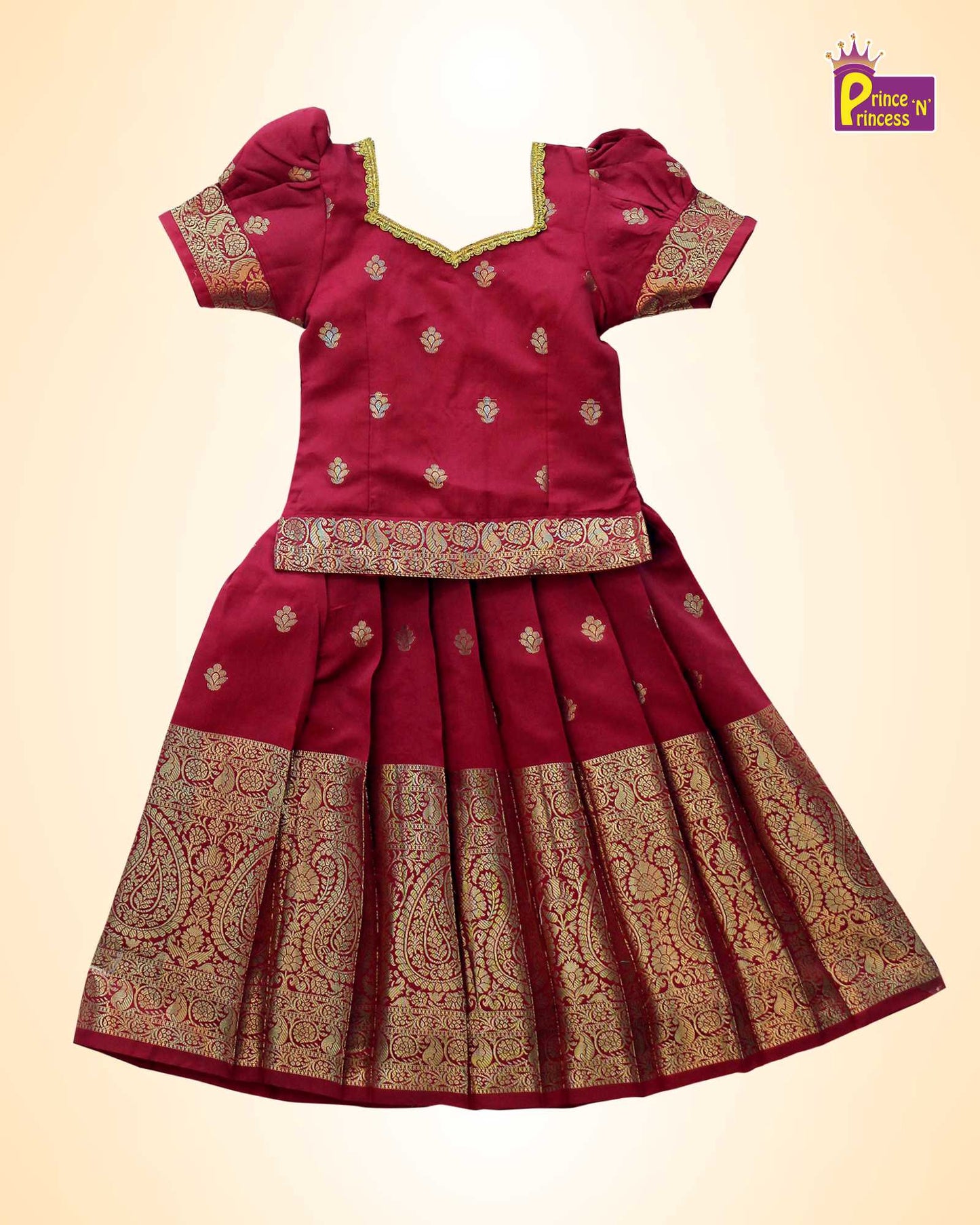 Kids Maroon Big Border Traditional Pattu Pavadai PPP1099