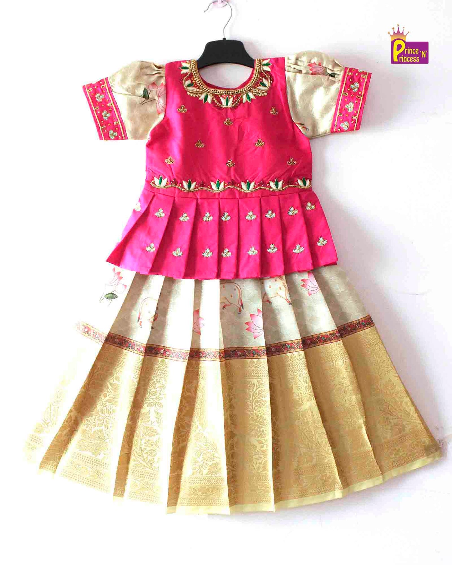 Kids Pink and halfwhite Pattu Pavadai PPP1249