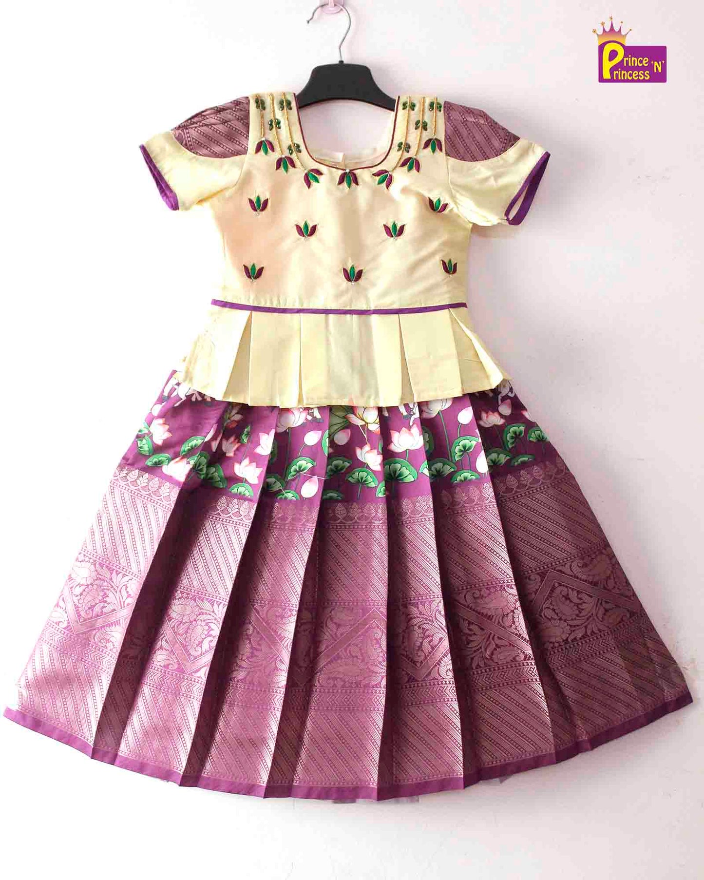 Prince N Princess Half white And Purple AARI Work pattu Pavadai PPP1394