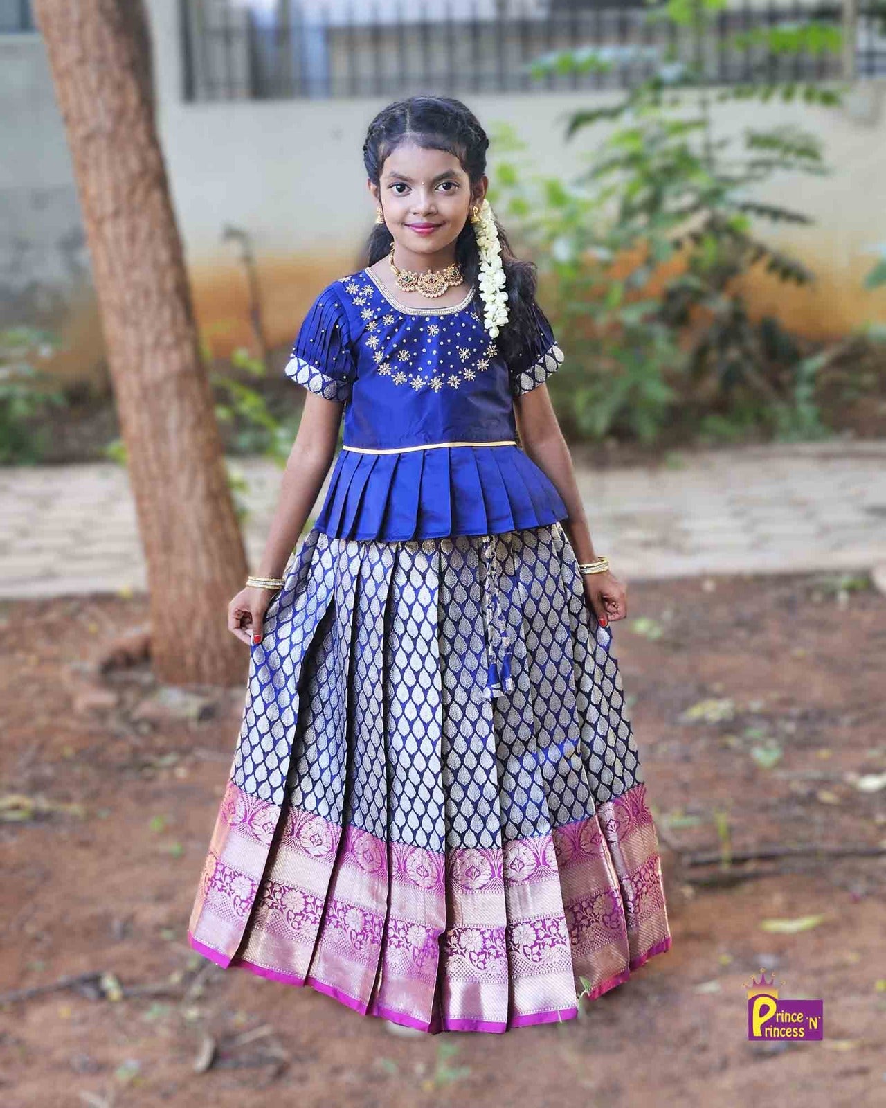 Kids Navy blue Pattu Pavadai PPP1544