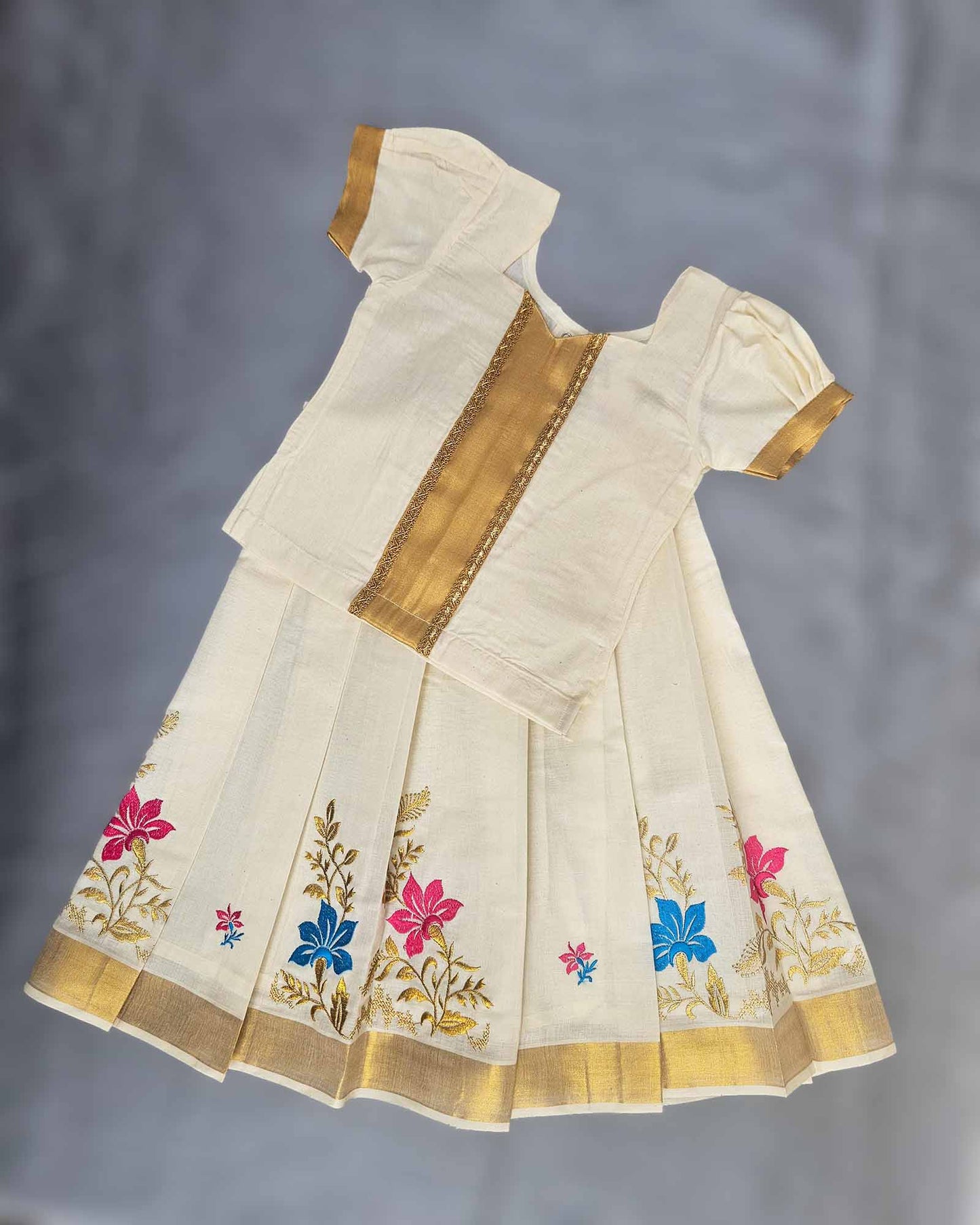 Kids Half white Kerala Pattu Pavadai PPP1550