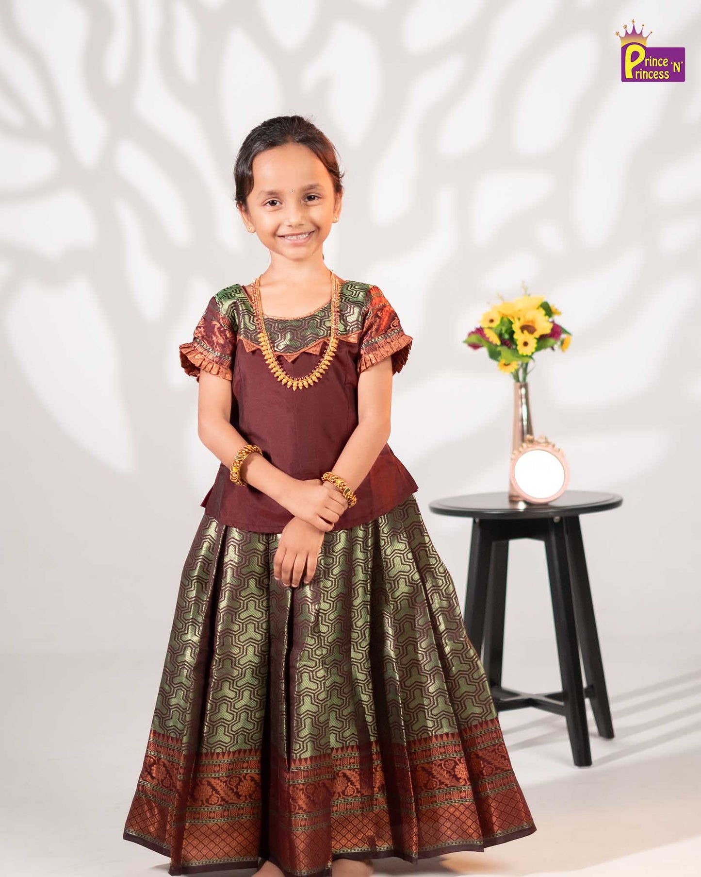 Kids Maroon Traditional Pattupavadai PPP1603