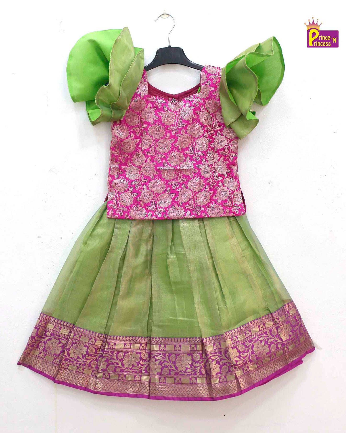 Kids Green Traditional Pattupavadai PPP1614