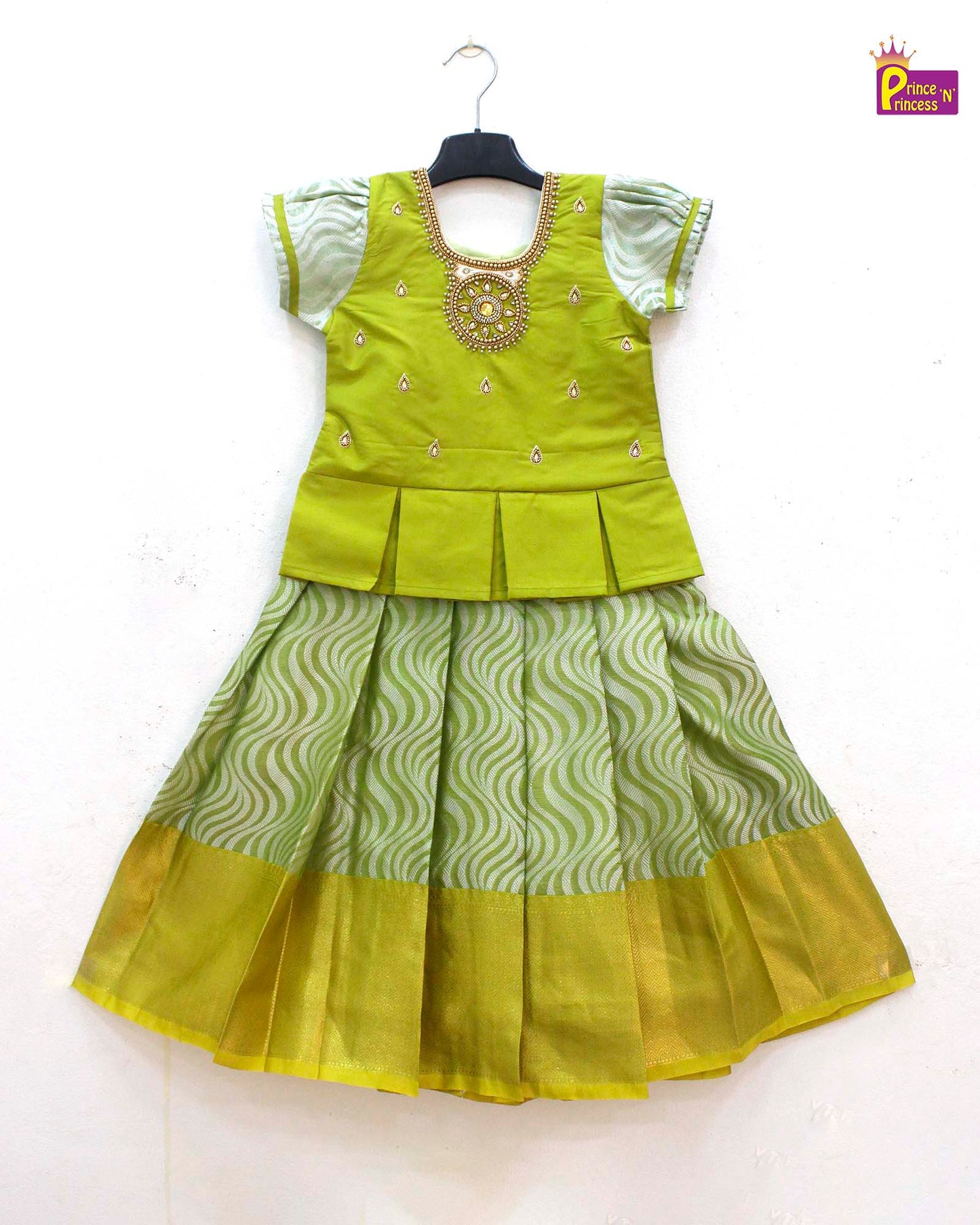 Kids Light Green Traditional Aari Pattupavadai PPP1791