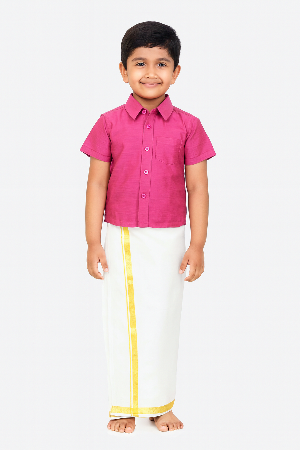 Boys South Indian Rani Pink Shirt Dhoti SD093
