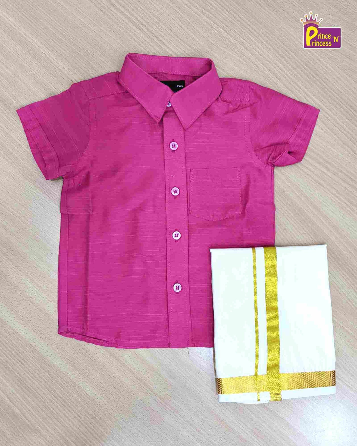Boys South Indian Rani Pink Shirt Dhoti SD093