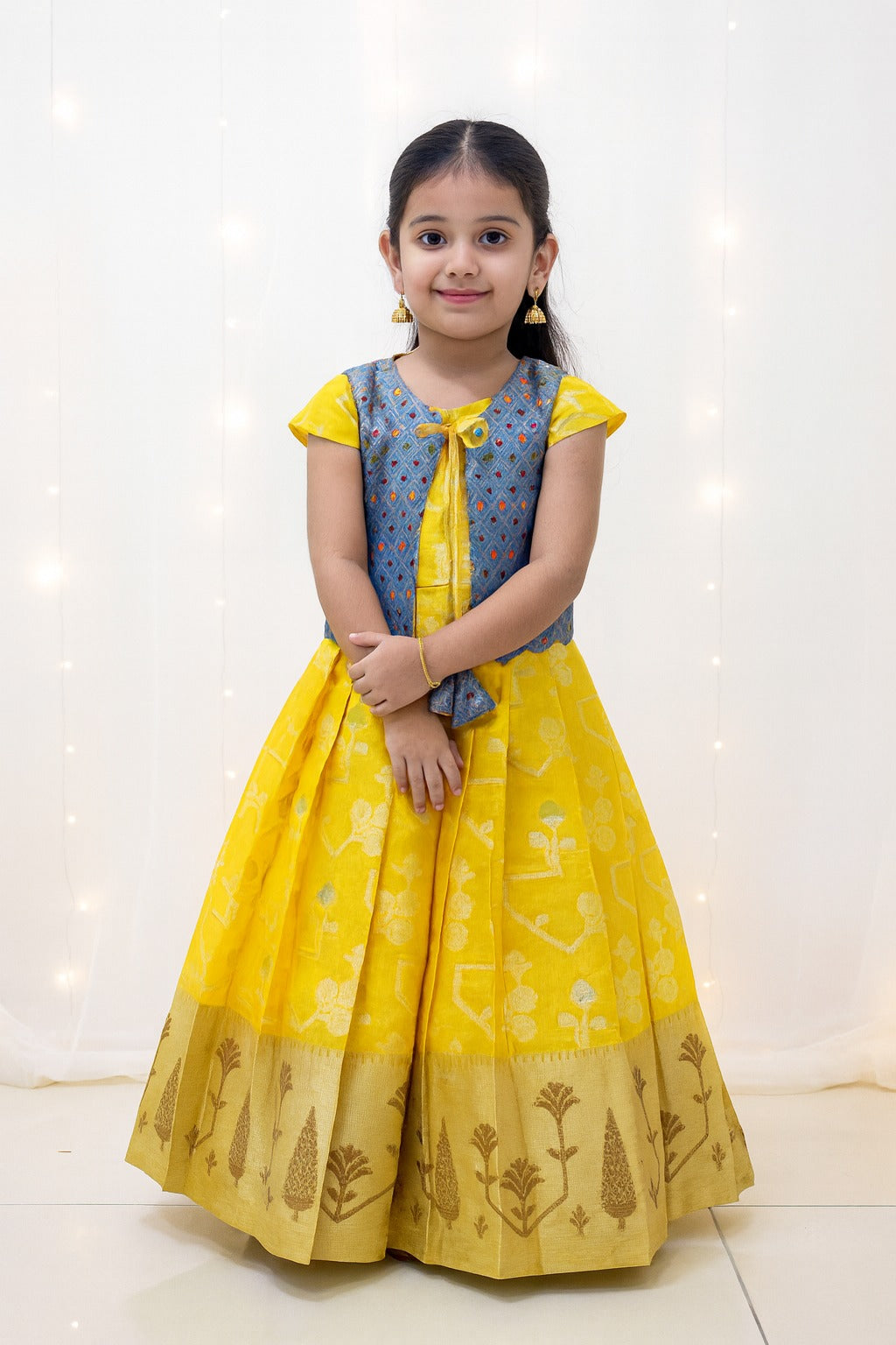 Kids Traditional Yellow with Blue Coat Gown PG500