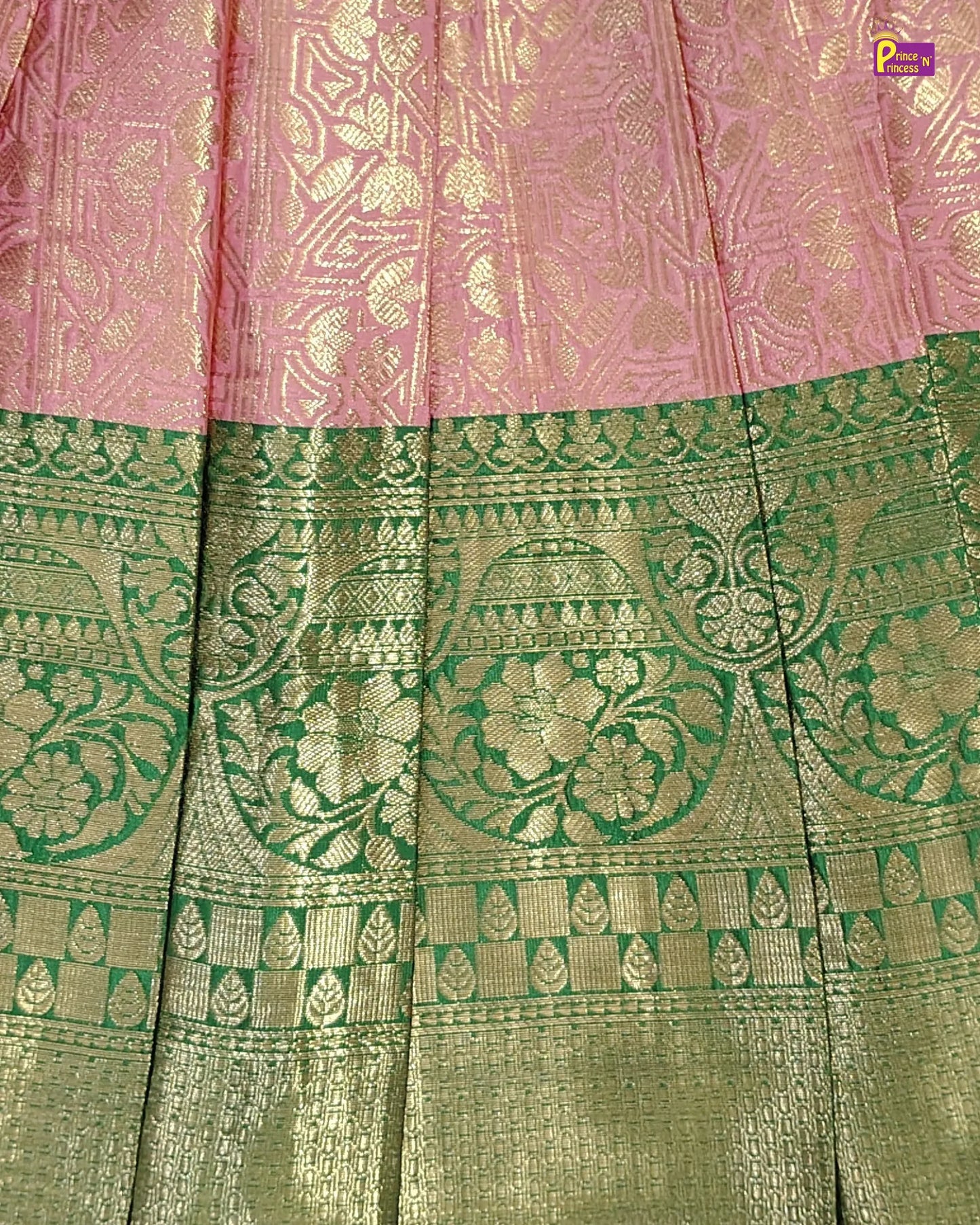 Traditional saree with pink and green patterns