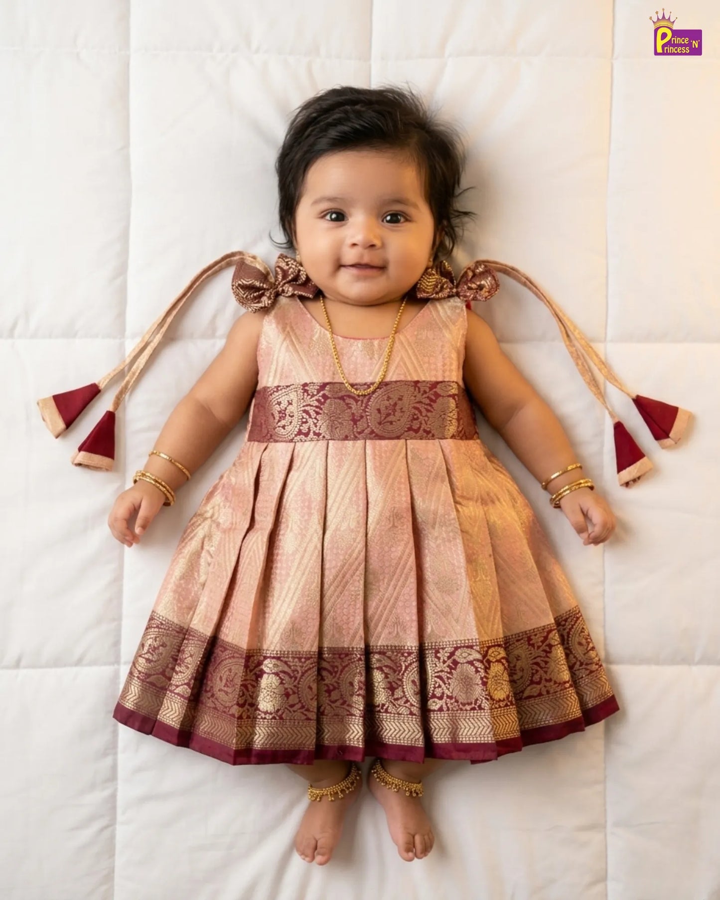 New Born Maroon Raw Silk Frock LF1650