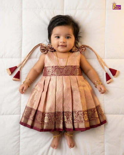 New Born Maroon Raw Silk Frock LF1650