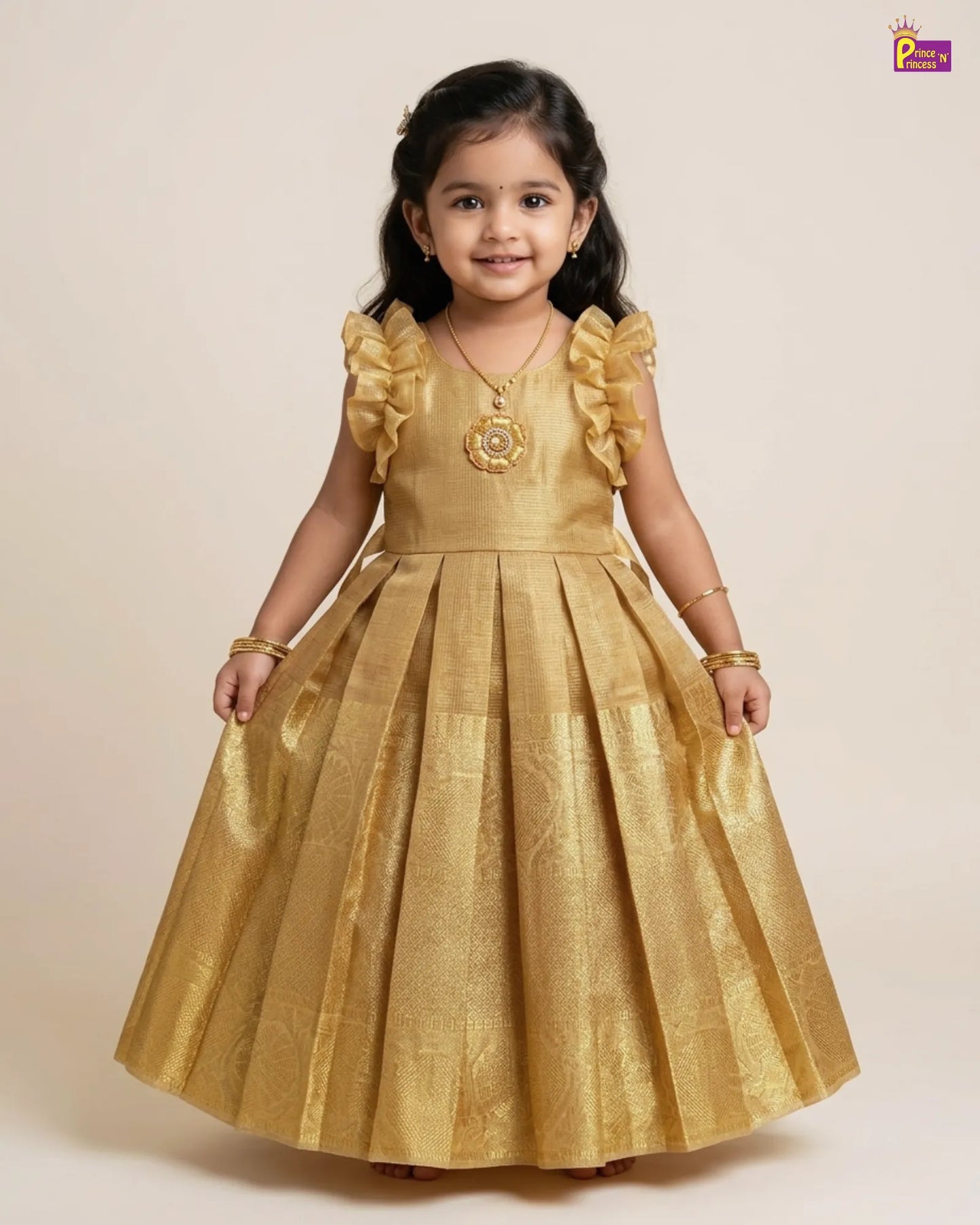 Kids Traditional Golden Aari Long gown PG466
