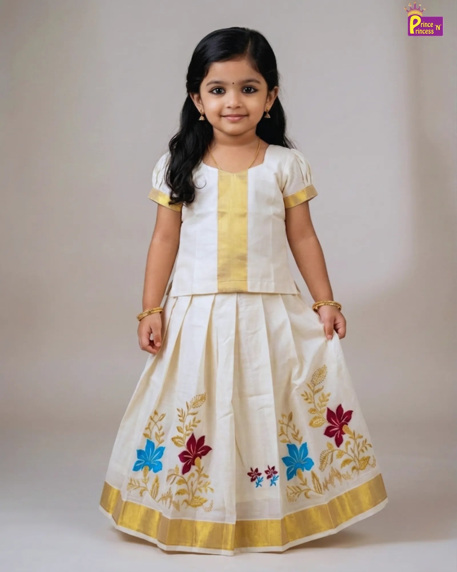 Kids Half white Kerala Pattu Pavadai PPP1550