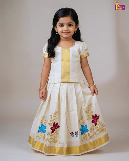 Kids Half white Kerala Pattu Pavadai PPP1550