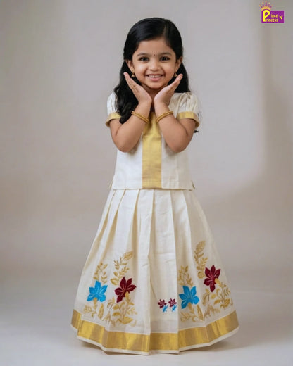 Kids Half white Kerala Pattu Pavadai PPP1550