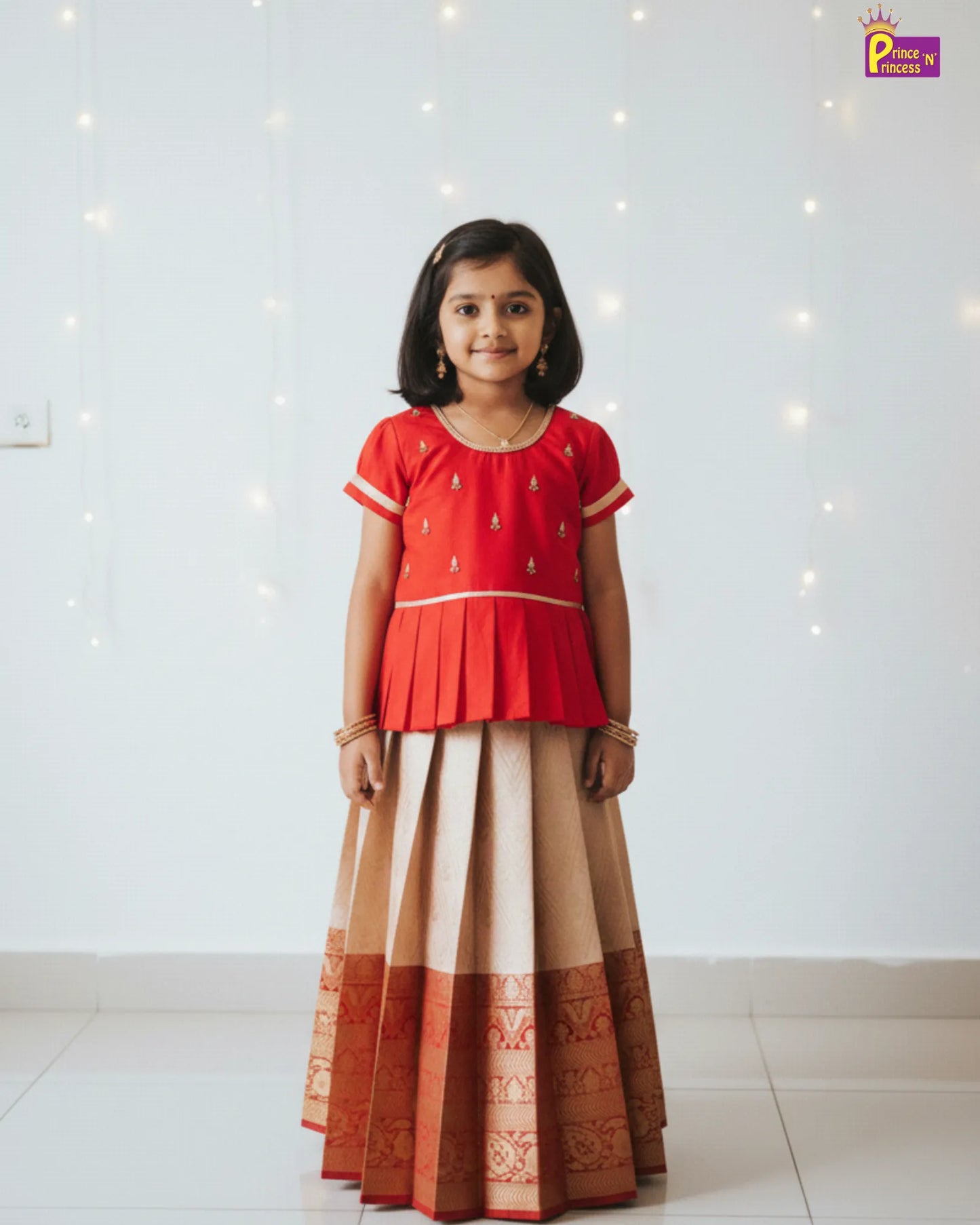 Kids Red Traditional Aari Work Pattupavadai PPP1928
