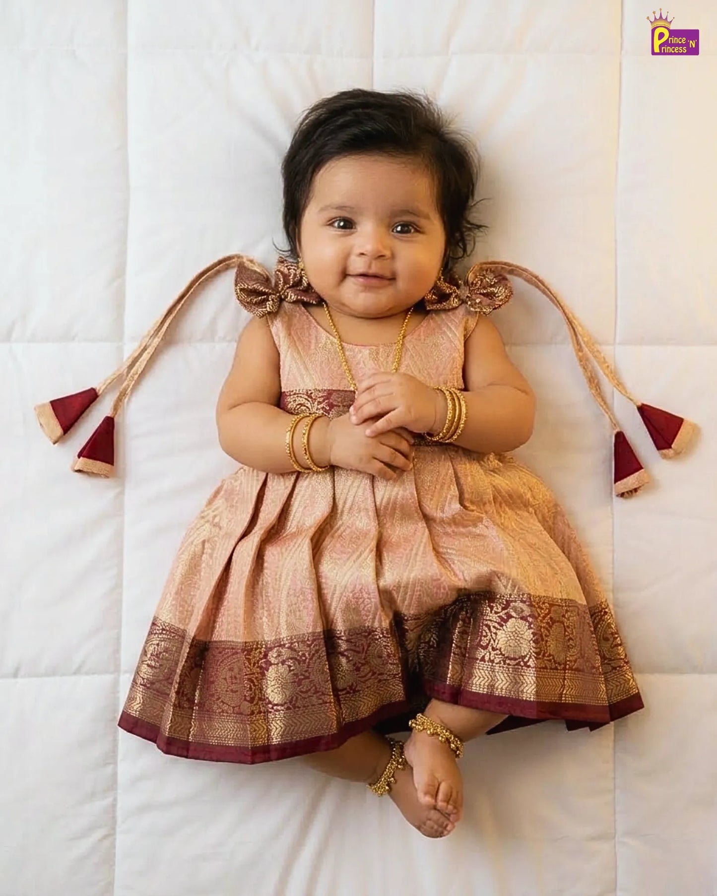 New Born Maroon Raw Silk Frock LF1650