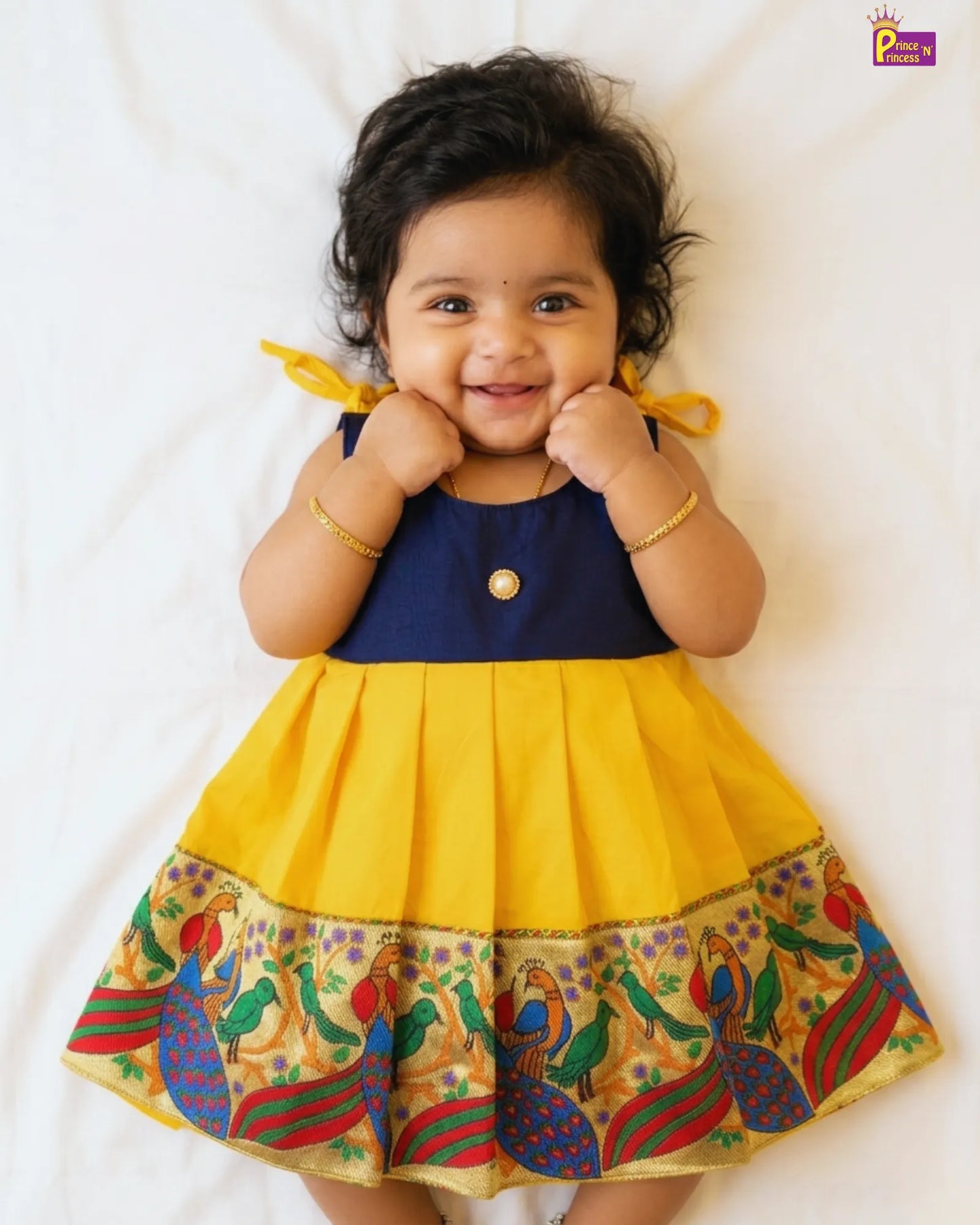New Born Navyblue and Yellow Pattu frock LF210