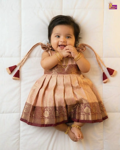 New Born Maroon Raw Silk Frock LF1650