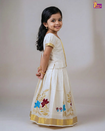 Kids Half white Kerala Pattu Pavadai PPP1550