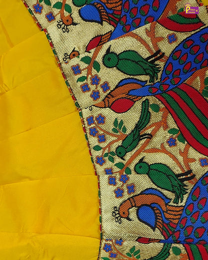 New Born Navyblue and Yellow Pattu frock LF210