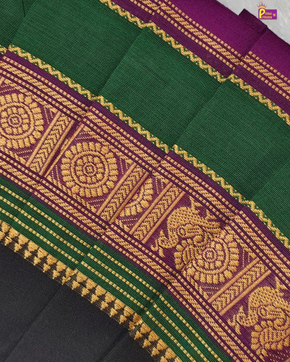 Green and purple fabric with gold embroidery
