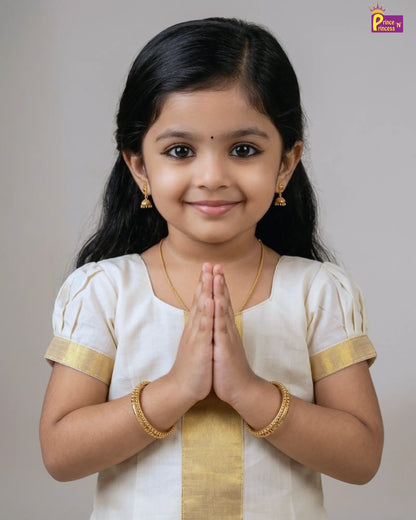 Kids Half white Kerala Pattu Pavadai PPP1550
