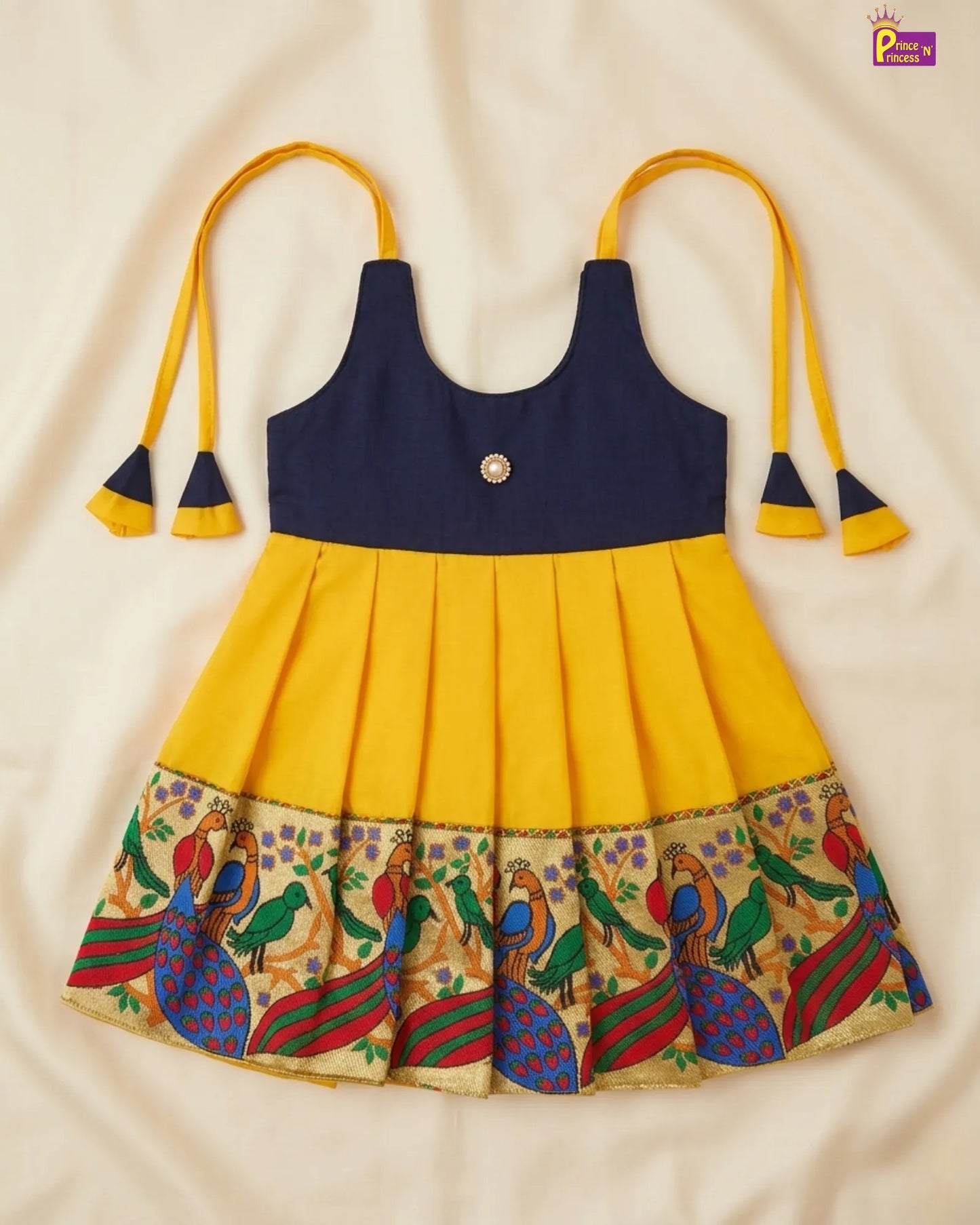 New Born Navyblue and Yellow Pattu frock LF210