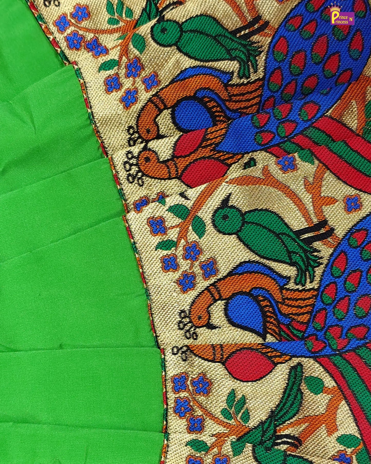Toddlers Navy Blue Green Raw Silk Pattu Frock LF449