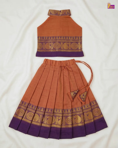 Traditional outfit with orange top and skirt on a white background