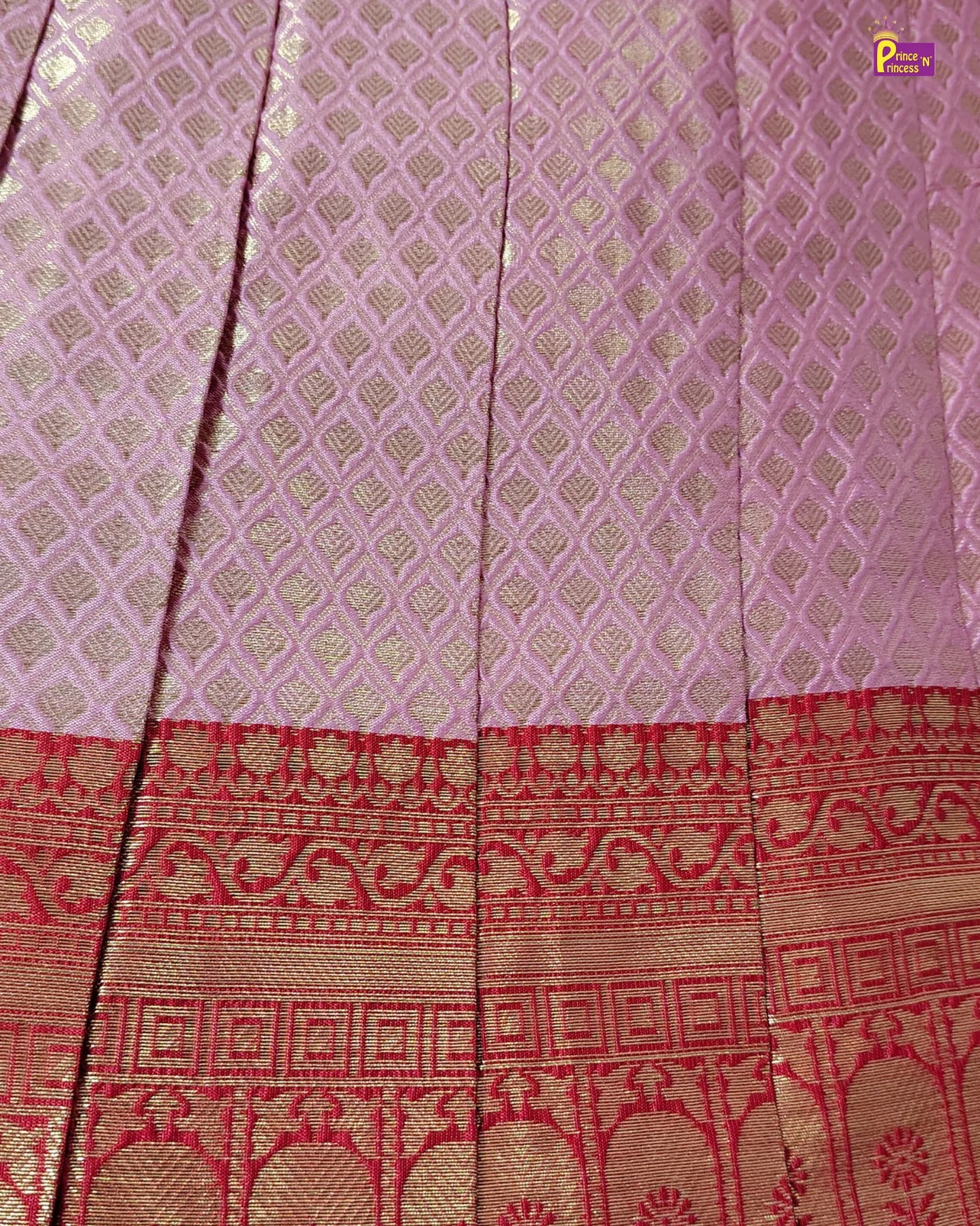 Purple fabric with gold and red patterns