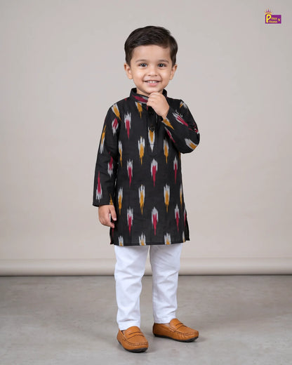 Boys Black Pure Cotton Ikkat Collar Kurta Pyjama Set KP234