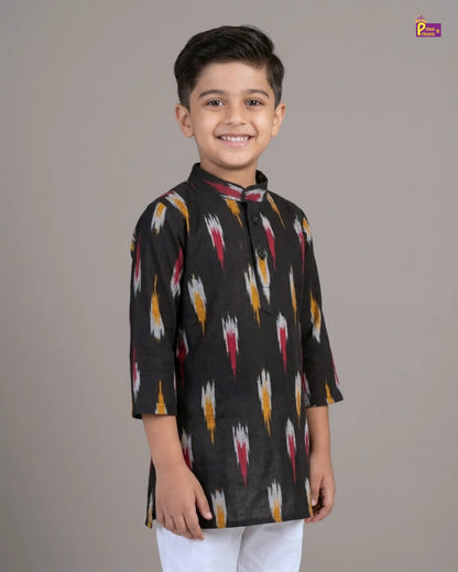Boys Black Pure Cotton Ikkat Collar Kurta Pyjama Set KP234