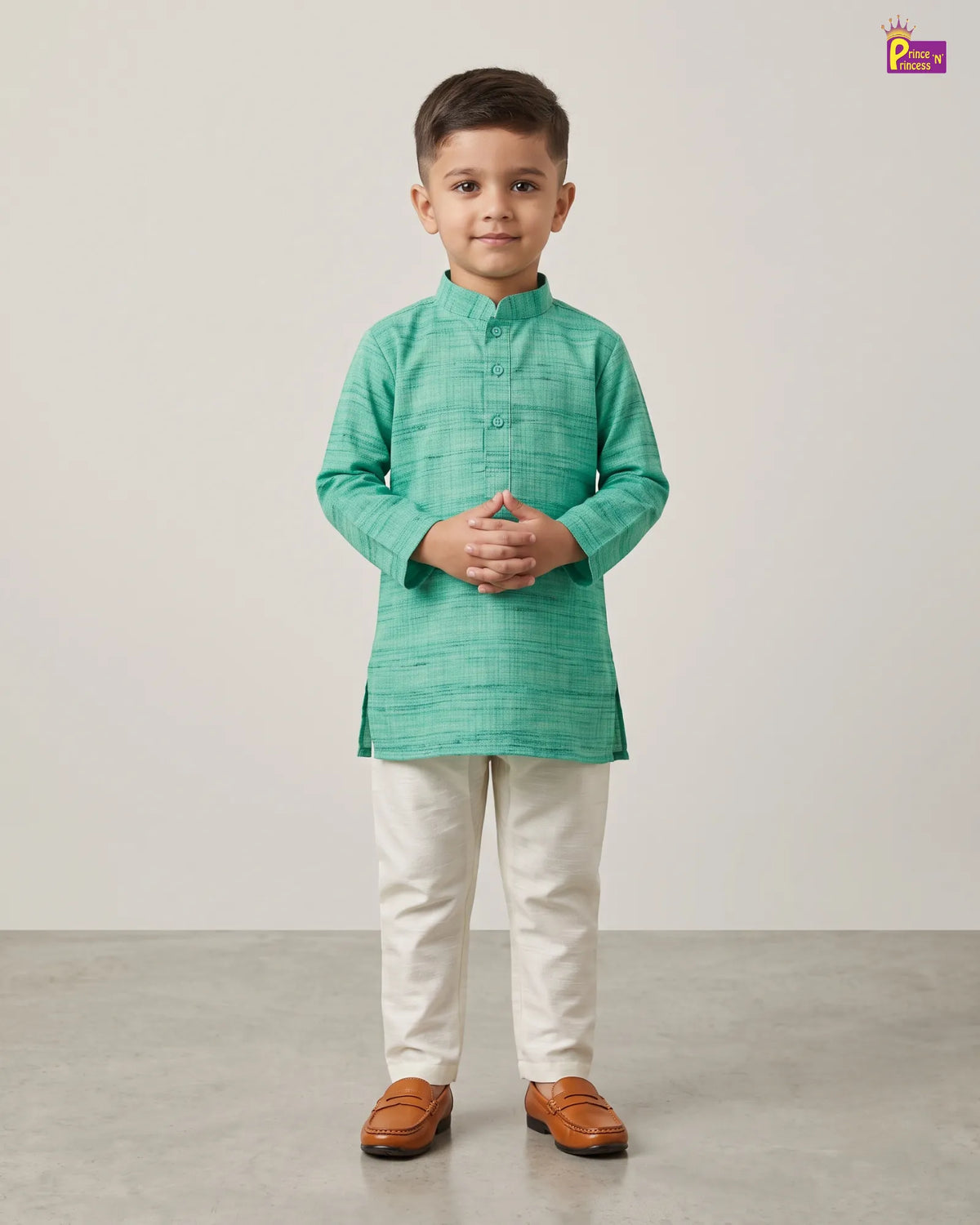 Boys Kurta Pajama Set |  Green Cotton Kurta White Pajama Ethnic Wear KP218